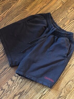 Zara Navy Athletic Drawstring Shorts with Pink Logo